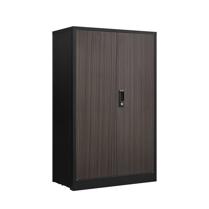 Adjustable Shelf Folding Storage With Locking Doors, Black Steel Cabinet For Home Office, Garage, Solid Tube Shaft Metal Filing Shelf, Black, Easy To Assemble, Spring Loaded Door And