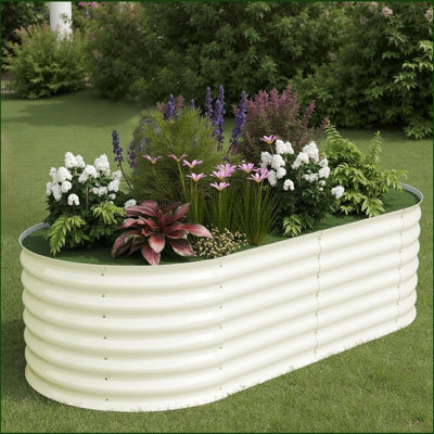 Oval Raised Garden Bed - 0.6mm Galvanized Steel Planter Box with Open-Bottom Design, Effortless Tool-Free Assembly Elevated Planter Box for Indoor/Outdoor Vegetables Weatherproof Outdoor Garden Kit