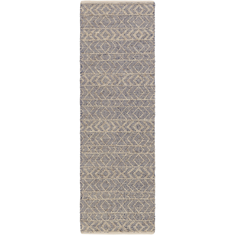 Tapis beige / cobalt / gris clair tissé à plat à la main Jacksonville, Tapis de couloir 2 pi 6 po x 8 pi