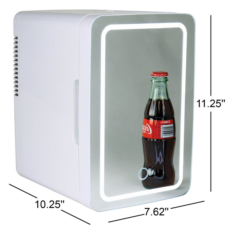 6.2 Qt. Cosmetics Mini Fridge with Makeup Mirror and LED Ring Light, 6 Can Mini Cooler