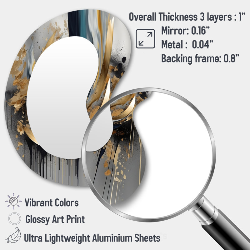 Abstract Shapes And Infinity Lines IV - Abstract Metal Art Decor - Asymmetrical Modern Wall Mirror, 31" x 22"