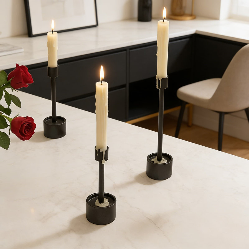 Stainless Steel Taper Candle Holders Set Of 3, Heavy Duty Solid Metal Candlesticks With Drip Collar For Wedding Centerpieces, Dining Table, Mantel, Fireplace And Farmhouse Decor