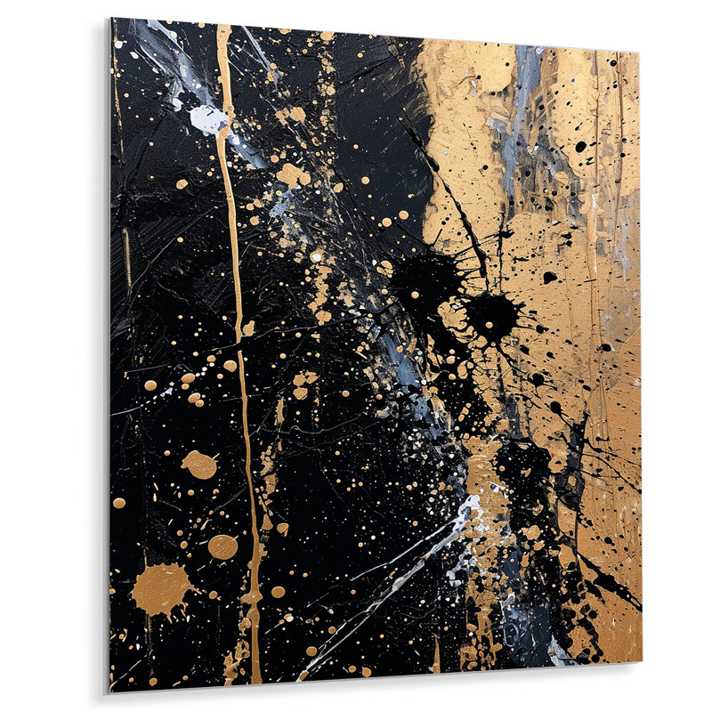 Spatter Explosion Gold Black - reproduction d'art abstraite, H 44 po x l 34 po x P 1,5 po, Pas de métal encadré
