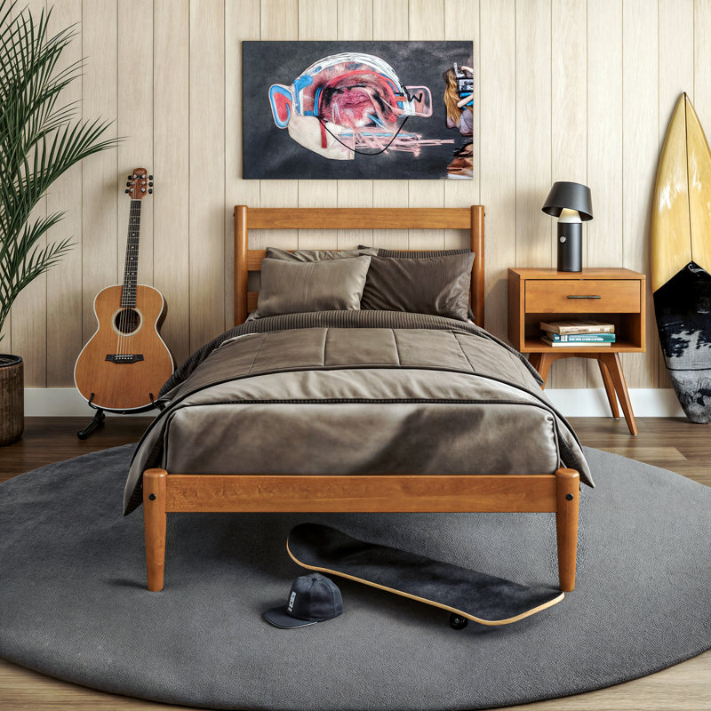 Lasher Solid Wood Slat Bed, Castanho, Twin