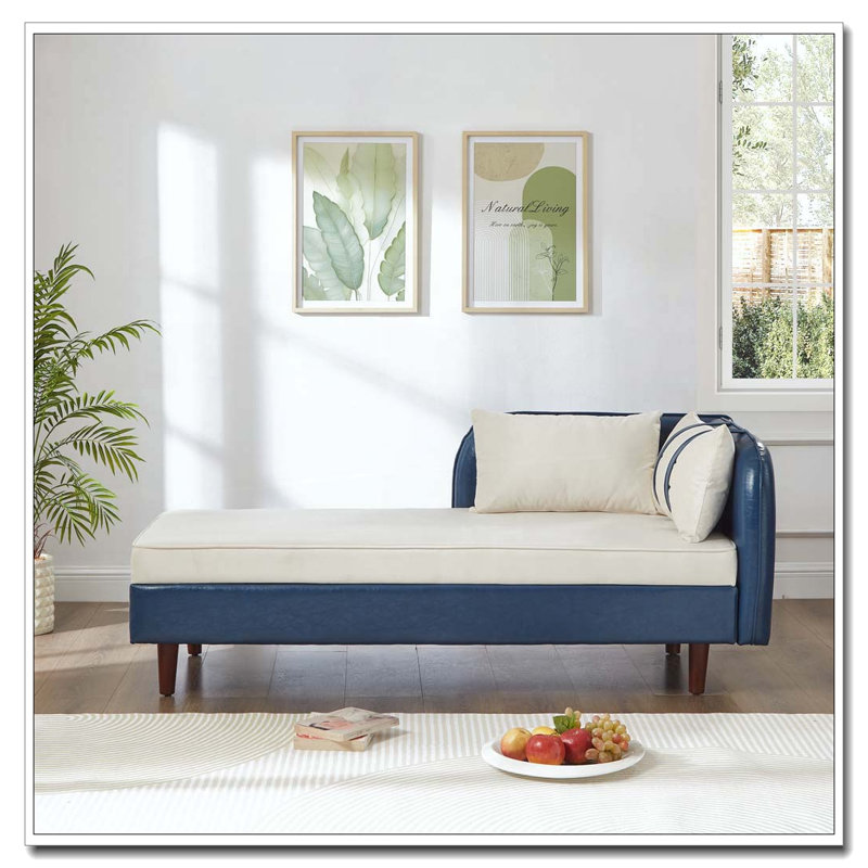 65" Storage Chaise Lounge chair, Beige et bleu