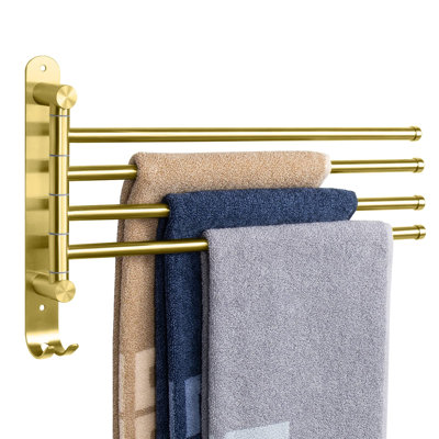 Rotating Stainless Steel Towel Rack, 13.8-inch Four-Arm Wall-Mounted Hook Holder, Suitable for Bathrooms and Kitchens