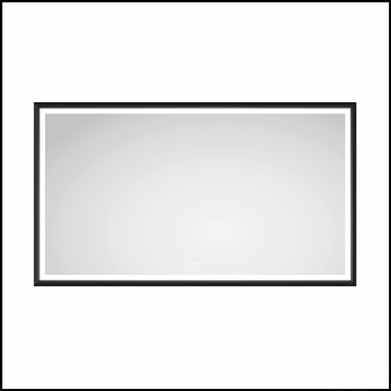 Miroir à DEL rectangulaire surdimensionné avec antibuée, éclairage à intensité variable et cadre noir pour les salles de bain et les studios modernes