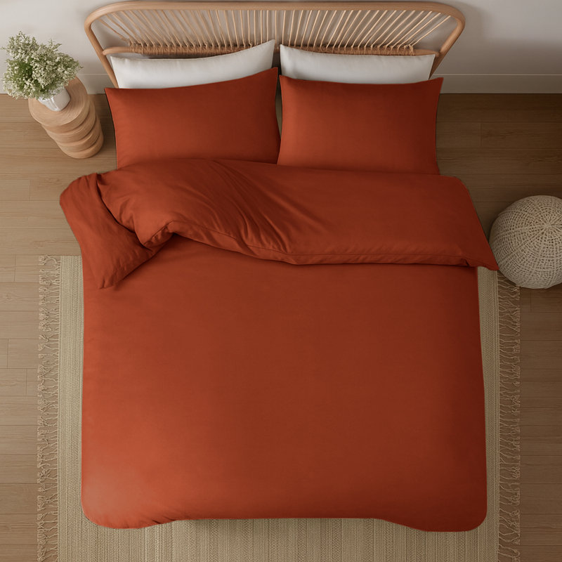 Aspire Homeware Hotel Quality 3 Piece Dyed Duvet Bedding Set with Pillowcases for Soft and Elegant Sleep, Rust
