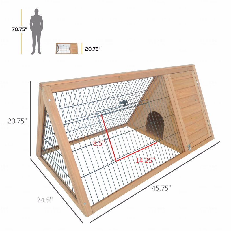 Cage à lapins 46 po x 24 po en bois avec cage extérieure, Jaune