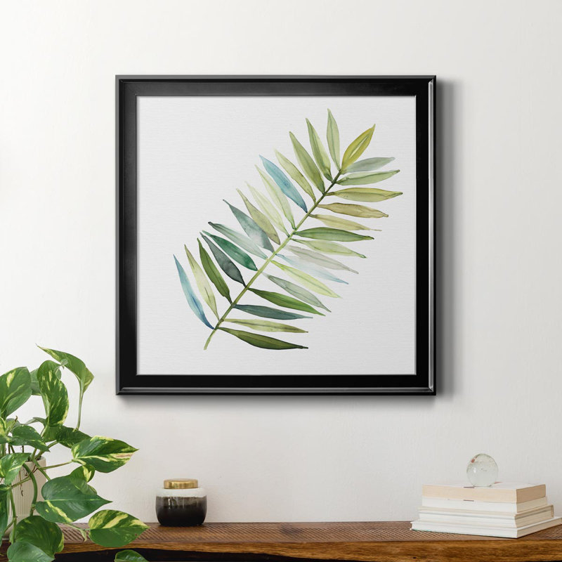 Palmier II - peinture sur toile encadrée, H 26,5 po x l 26,5 po x P 1,5 po, Noir
