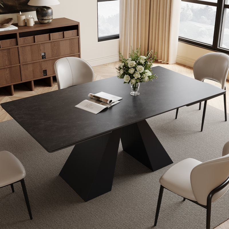 Ensemble de tables de salle à manger 63-95 "avec 8 chaises en similicuir gris