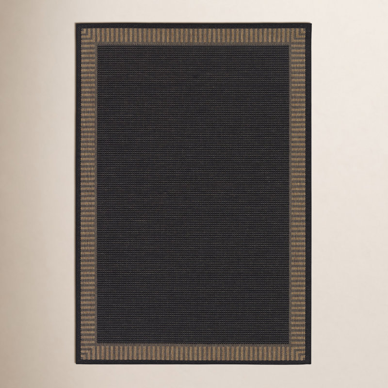 Tapis intérieur / extérieur noir tissé à plat Ailin Sania, Rectangle 7 pi 6 po x 10 pi 9 po, Noir / brun