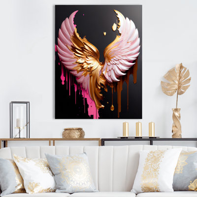 Pink,Gold and Black Angel Wings I - Contemporary Glam Metal Wall Decor
