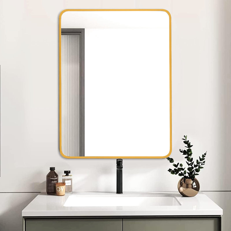 Miroir mural rectangulaire 24 x 32 pouces pour salle de bain - Verre de 4 mm, alliage d'aluminium rouille, conception incassable et crochets renforcés.