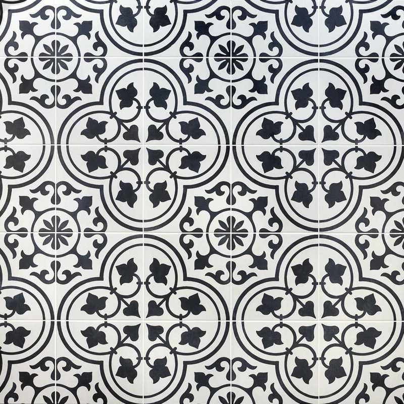 Cascais 9x9 Matte Porcelain Tile, White Ornate