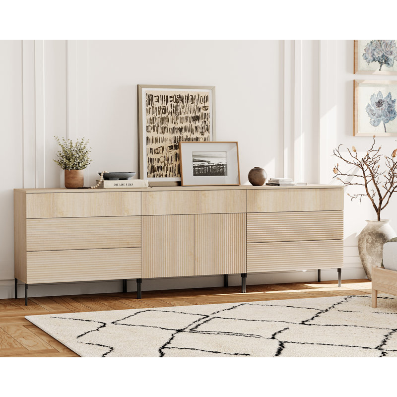 Aadham 94.5" Modern Reeded 7-Drawer Accent Cabinet For Bedroom, Minimalist Chest Of Drawers With Storage, Wooden Cabinet For Living Room, Bedroom, Entryway