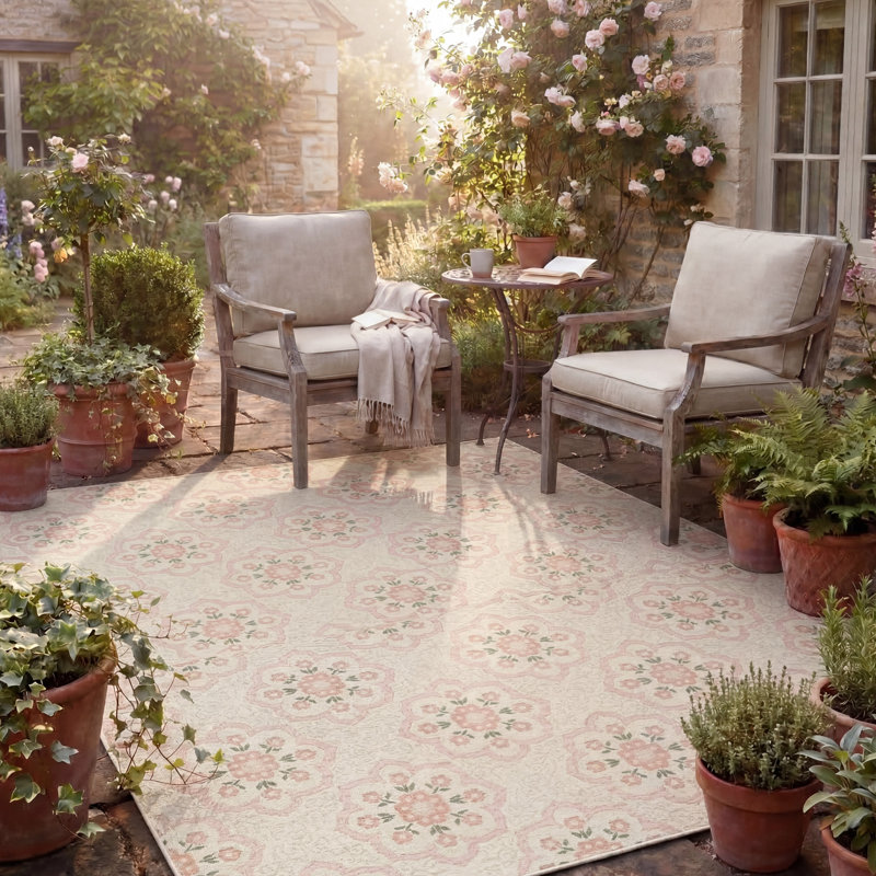 Tapis d'intérieur / extérieur Laura Ashley Doreen, Rose / beige, 9 pi x 12 pi