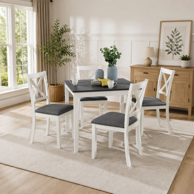 Ensemble de table de salle à manger 5 pièces avec 4 chaises, ensemble de table de salle à manger moderne en bois pour 4 personnes, ensemble de table de salle à manger pour 4 personnes pour petite place, cuisine, salle à manger, deux tons gris et blanc
