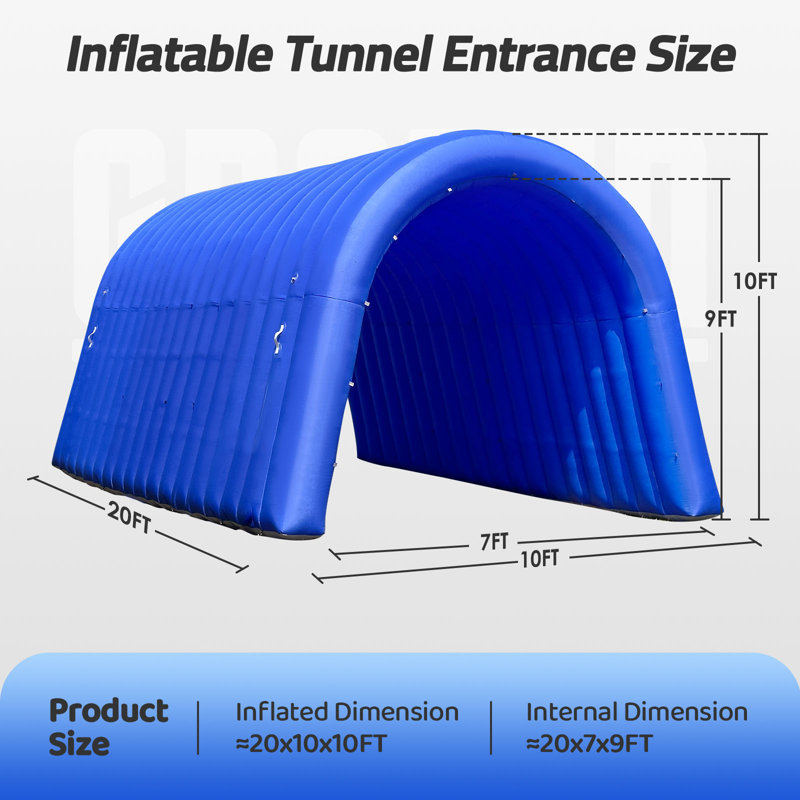 Entrée de tunnel gonflable bleue 20 x 10 x 10 pi avec souffleur, tente gonflable de tunnel d'événement pour les entrées de l'équipe, les présentoirs de marketing et les expositions