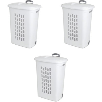 Paquet de 3 paniers à roulettes ultra avec couvercle rabattable et poignée rétractable, panier à linge roulant en plastique avec conception ventilée pour le rangement des vêtements, la maison, les appartements et l'organisation de dortoirs