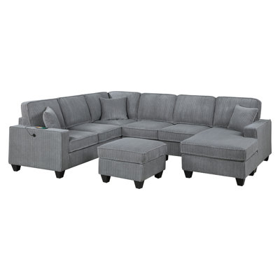 LAF Loveseat With USB Port Modern Style 5Pc Sectional Set Corner Wedge Armless Chair Cocktail Ottoman RAF Loveseat With Storage Primary Living Room