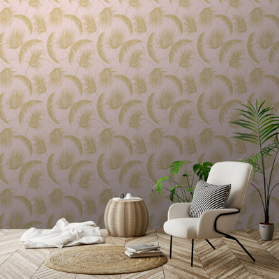 Oasis Leaves 10m x 53cm Metallic Finish Wallpaper Roll