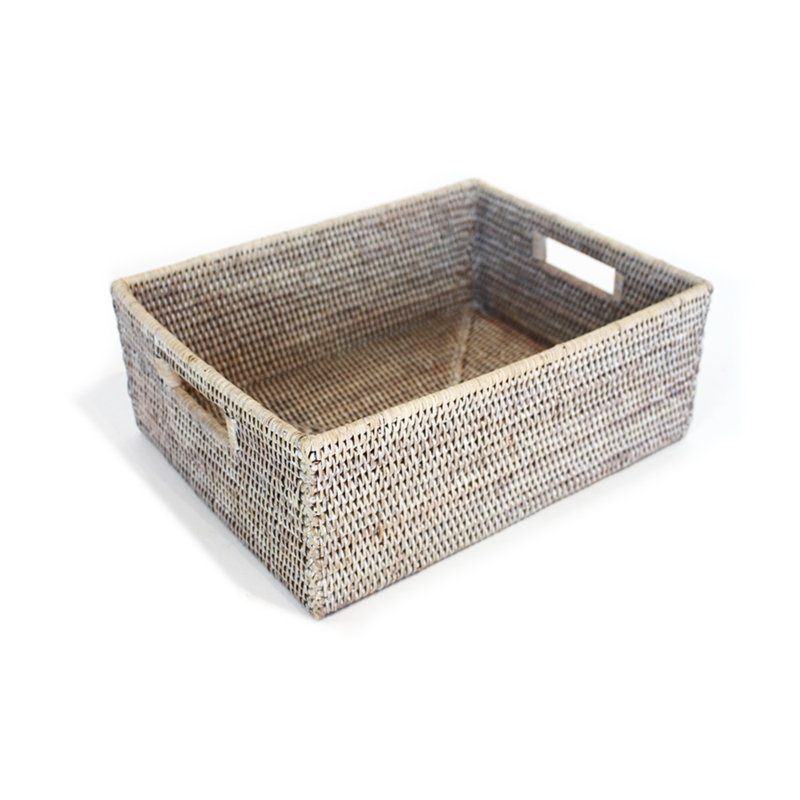 Handmade Wicker Decorative Basket, White Wash