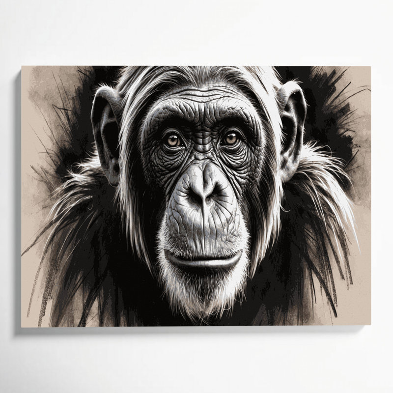 Faune, art mural noir sur toile chimpanzé, H 12 po x l 18 po
