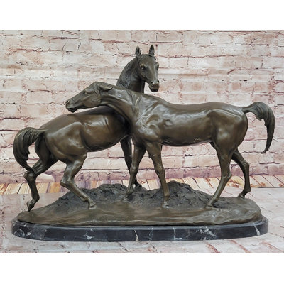 Hand Made Two Loving Horses by French Artist p.J Mene Genuine Bronze Statue