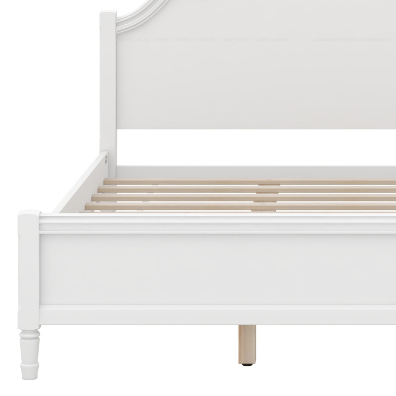 Base de lit en bois avec tête et pied de lit, lit plateforme en bois avec support en lattes de bois, White, King