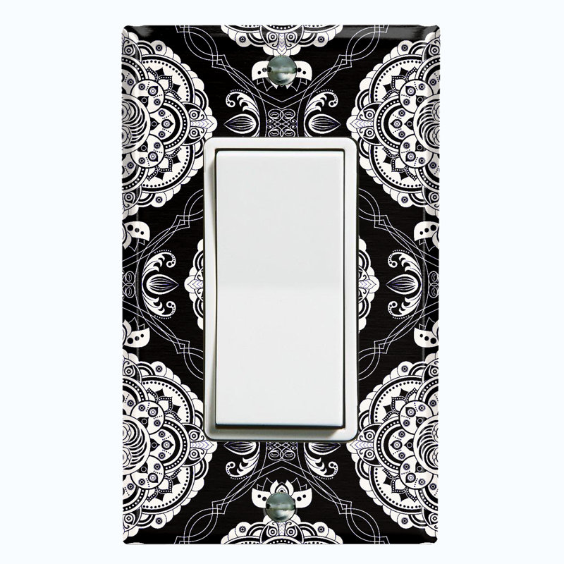 Patterned 1 - Gang Rocker Standard Wall Plate, Black
