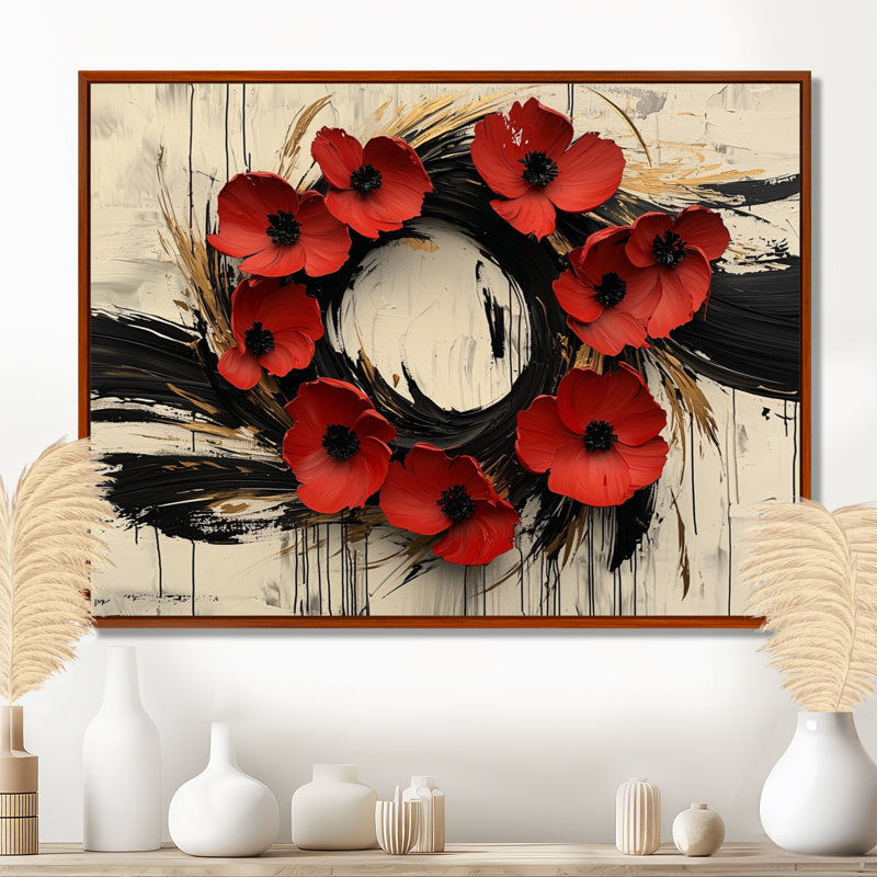 Indsay, coucher de soleil aux teintes d'une couronne de fleurs abstraite II - art mural couronne pour le salon, Brun