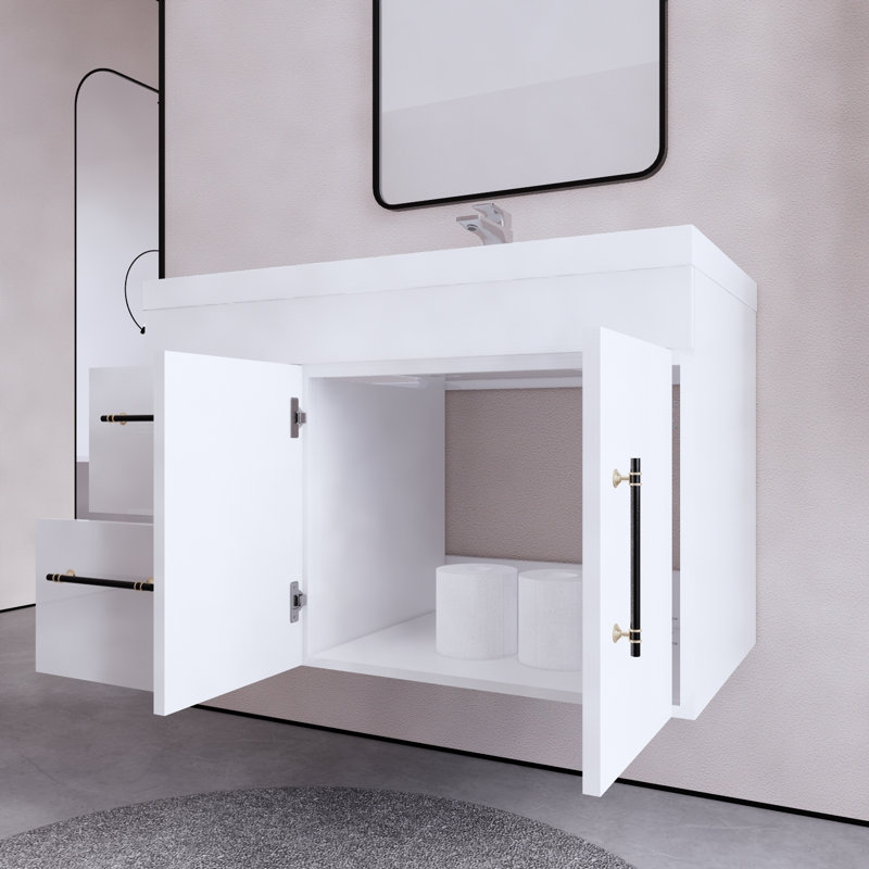 Hebersham 35.44'' Single Bathroom Vanity with Acrylic Top, White