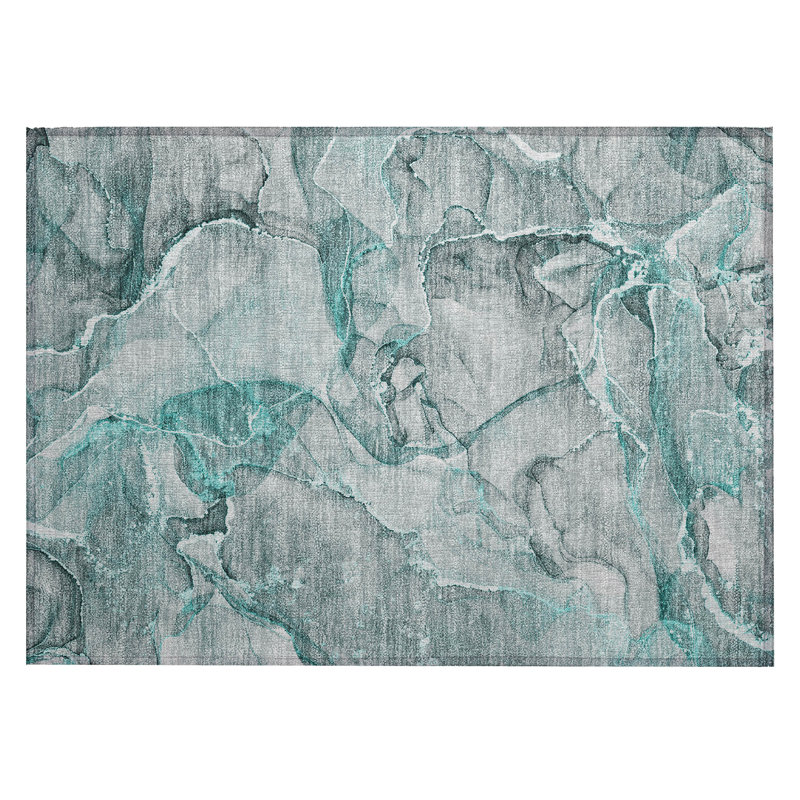 2' X 3' Gray and Ivory Abstract Washable Non Skid Indoor Outdoor Area Rug