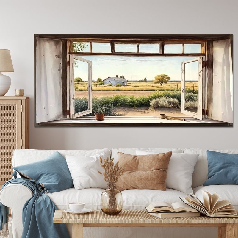 «Window to Landscape Views I - Farm Landscape», art mural, H 28 po x l 60 po x P 1,5 po, Toile tendue