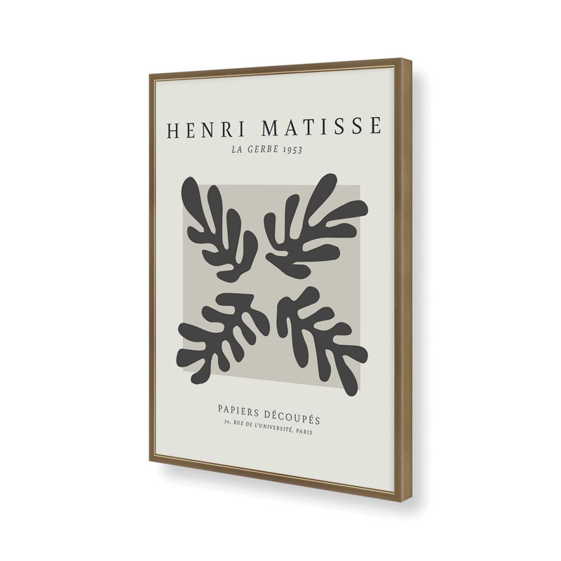 La Gerbe en noir Matisse, reproduction d'affiche dans un cadre en érable, 10 po x 8 po, H 11,25 po x l 9,25 po, Or brossé