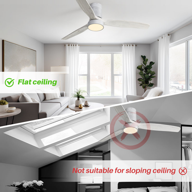 Silver Gray 52'' Solid Wood 3-Blade LED Ceiling Fan with Remote
