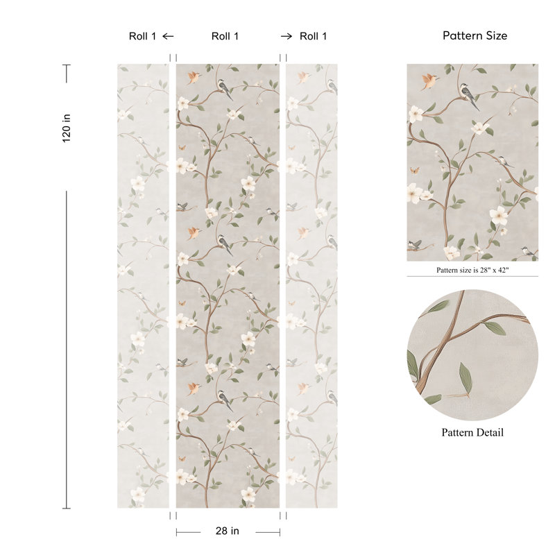 Papier peint floral et oiseaux élégants avec papier peint magnolia
