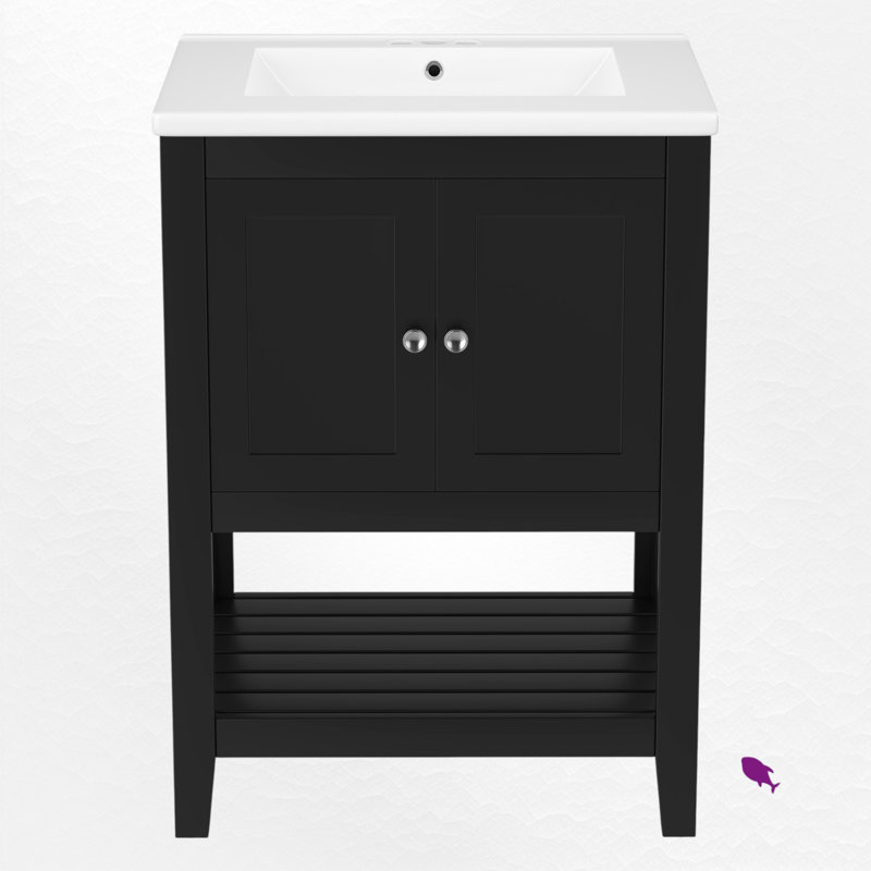 24" Single Bathroom Vanity Set With Ceramic Top, Black