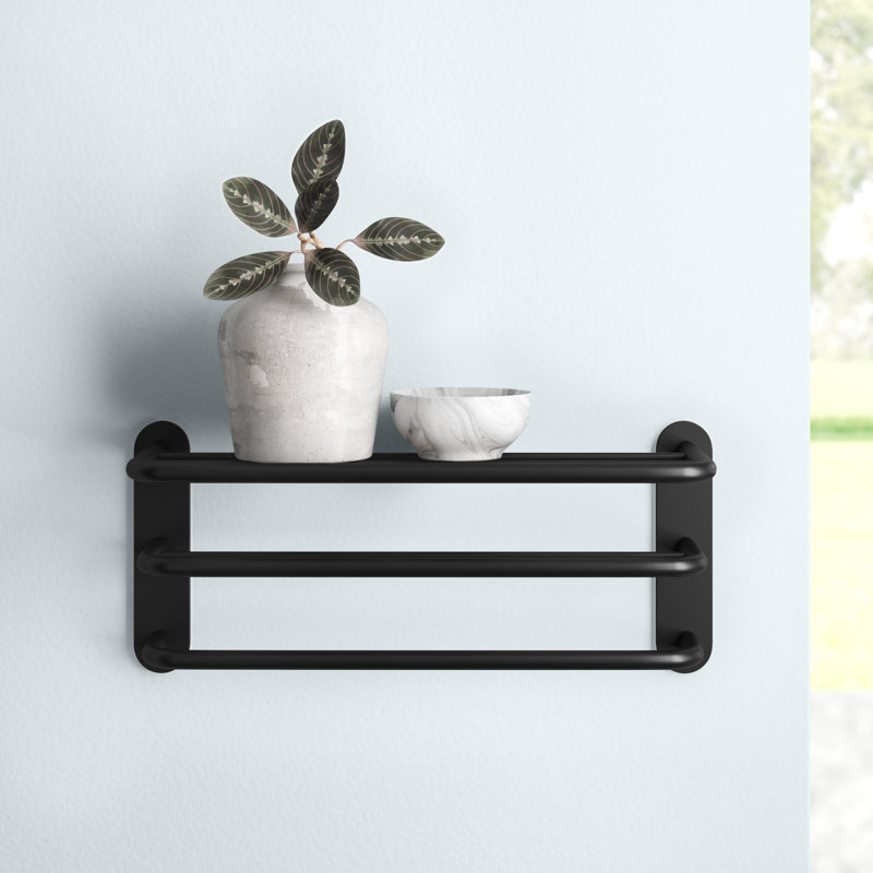 Bineta Metal Tiered Shelf with Towel Bar, Matte Black