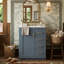 Meuble-lavabo autoportant moderne de 24 po avec lavabo central en céramique de 4 po, buffet de rangement à cadre en bois massif avec 3 tiroirs asymétriques et porte à fermeture en douceur (disponible en bleu et blanc)-129371876