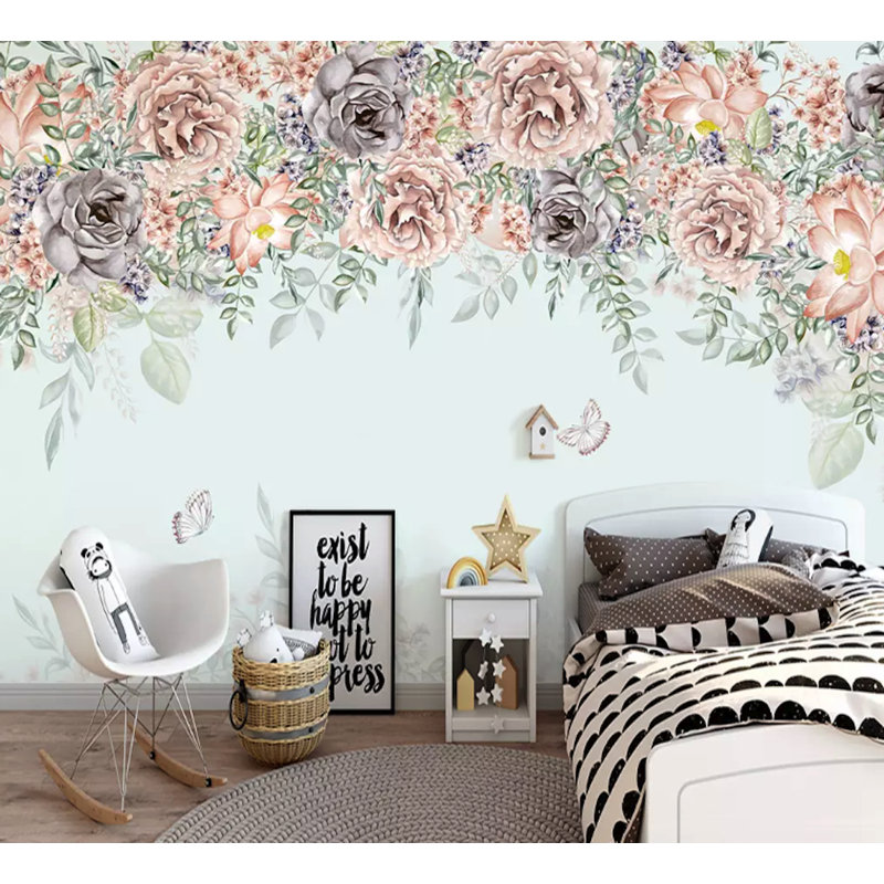 Papier peint texturé amovible floral foncé, l 204 po x L 114 po