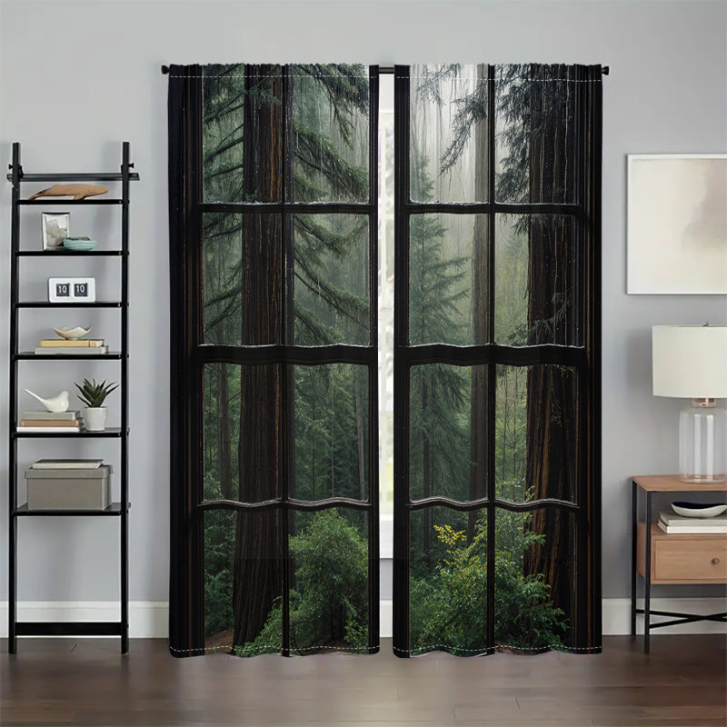 2Pcs Window Curtains Forest View Nature Scenery Redwood Trees Botanical Print  Panel Drapes Room Darkening Treatment for Living Bedroom Kitchen Home Decor Rod Pocket