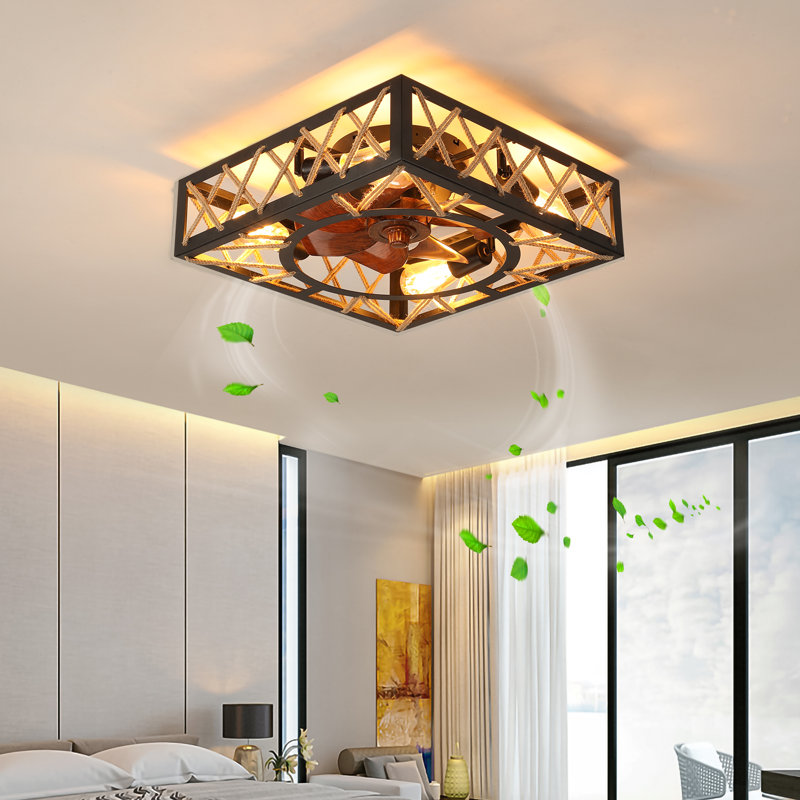 Ventilateur de plafond carré moderne de 18 pouces avec lumière DEL et télécommande