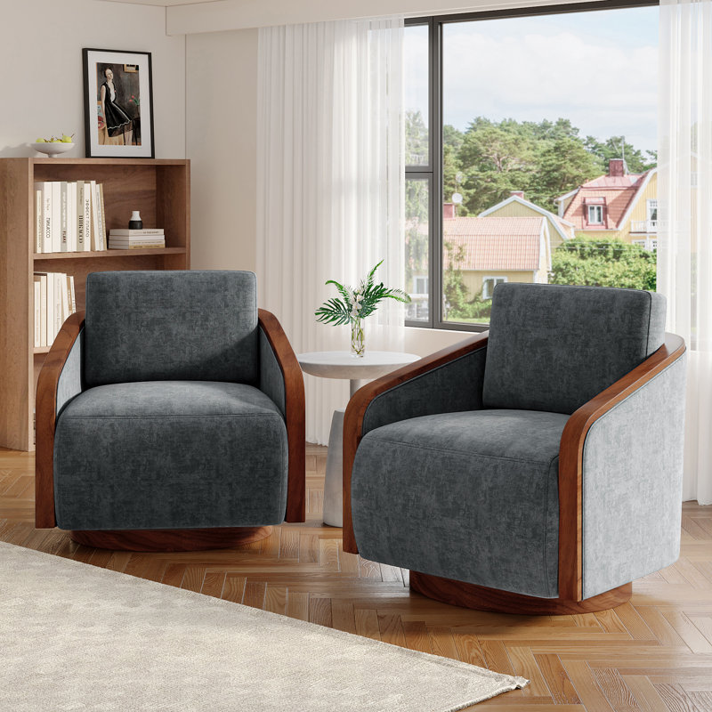 Upholstered Swivel Barrel Chair, Dark Grey