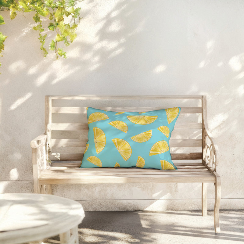 Summer Lemon Outdoor Pillow, Rectangular 14"H x 14"W, Turquoise/Yellow