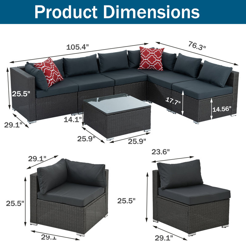 Canapé modulaire d'extérieur en osier avec table basse 6 pièces Drystal, Gris
