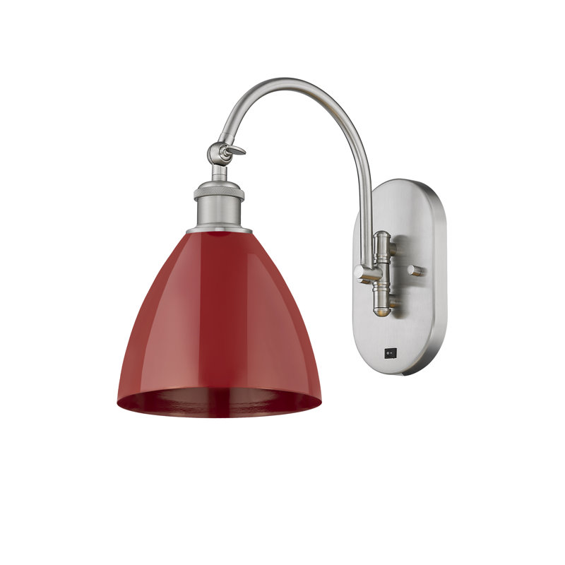 Plymouth Dome Armed Sconce, Red, Brushed Satin Nickel