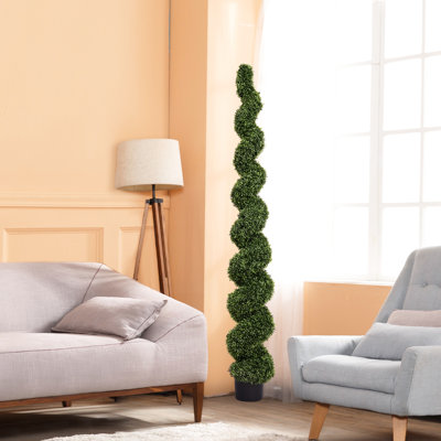 7 ft Spiral Topiary Artificial Tree – Faux Boxwood, Twisted Green, Outdoor Patio & Garden Décor, 1 piece
