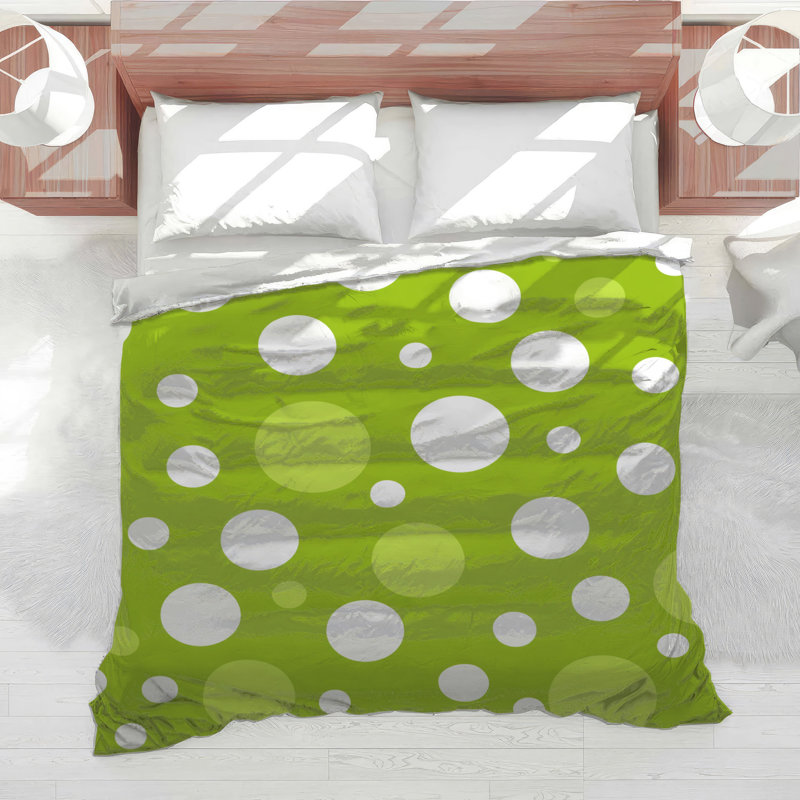 Polka Dots Bedding Pattern Comforter Modern, Queen Comforter, Green Polka Dots